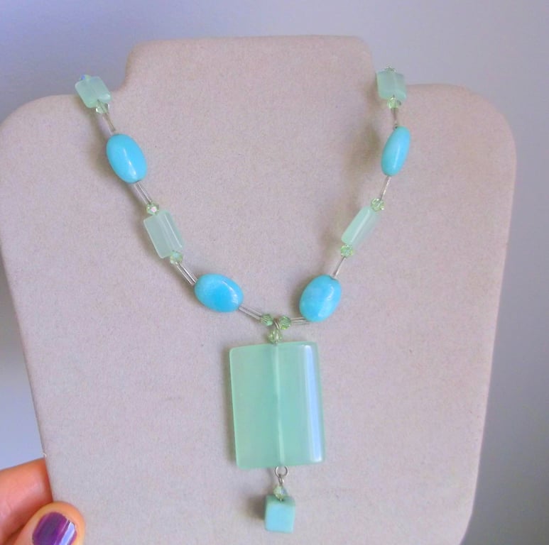  Amazonite and Swarovski Crystal Choker Necklace