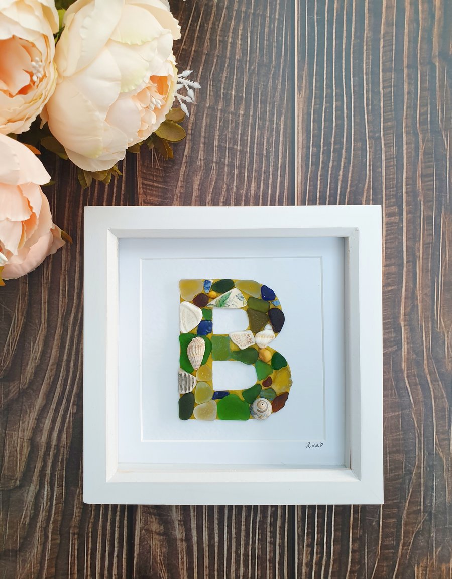 Sea glass, sea pottery and seashells monogram B