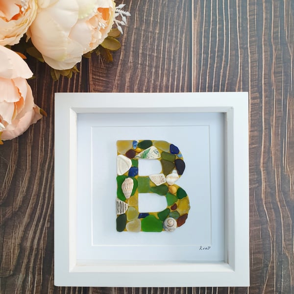 Sea glass, sea pottery and seashells monogram B