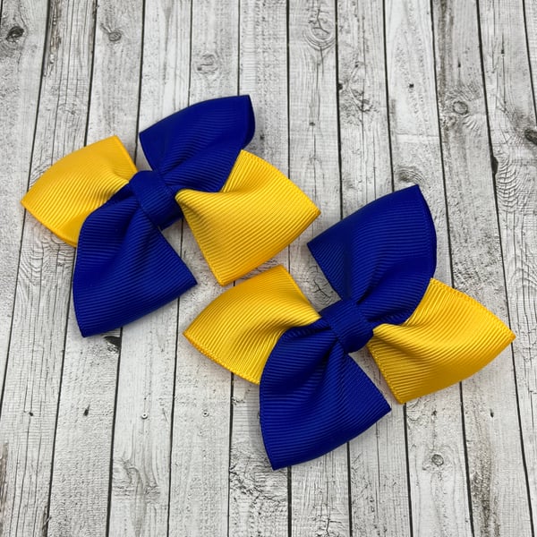 Cobalt Blue and Yellow Gold Square Double with Bows on Clips (pair)