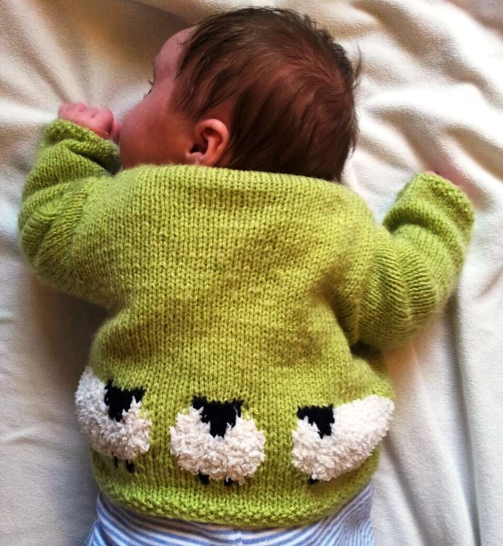 Knitting Pattern for Fluffy Sheep Jacket and Hat for Baby.  Digital Pattern