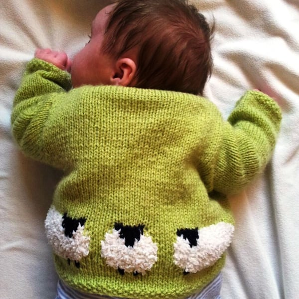 Knitting Pattern for Fluffy Sheep Jacket and Hat for Baby.  Digital Pattern