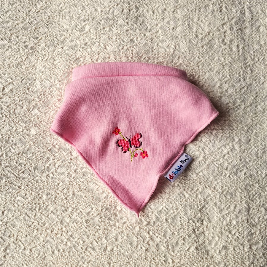 Butterfly, dribble bib, hand embroidered
