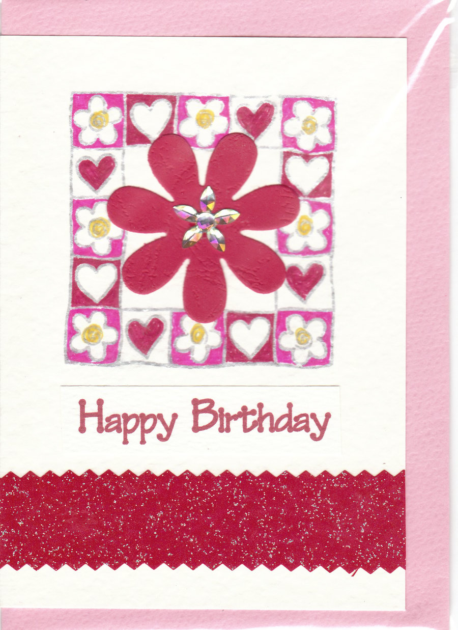 GIRLS TEEN BIRTHDAY CARD  Floral & Hearts