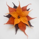 Sunflower Brooch Large. Scarff or coat Brooch. Wet Felted in Autumn Colours