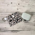 Pink Leopard Print Earphones Holder Keychain: Lip Balm Wallet for Lanyards.