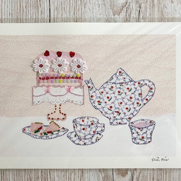 Afternoon Tea A4 embellished giclee print - tea and cake time