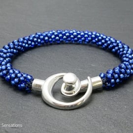 Handmade Bright Silvery Sapphire Blue Kumihimo Seed Bead Fashion Bracelet 