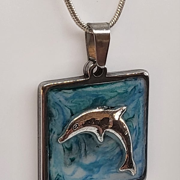 Dolphin Blue Square Pendant