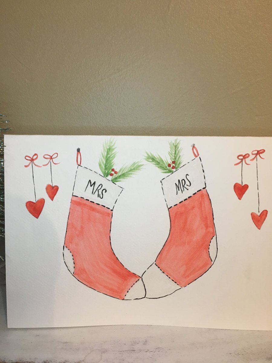 Mrs and Mrs Hand Painted Christmas Card