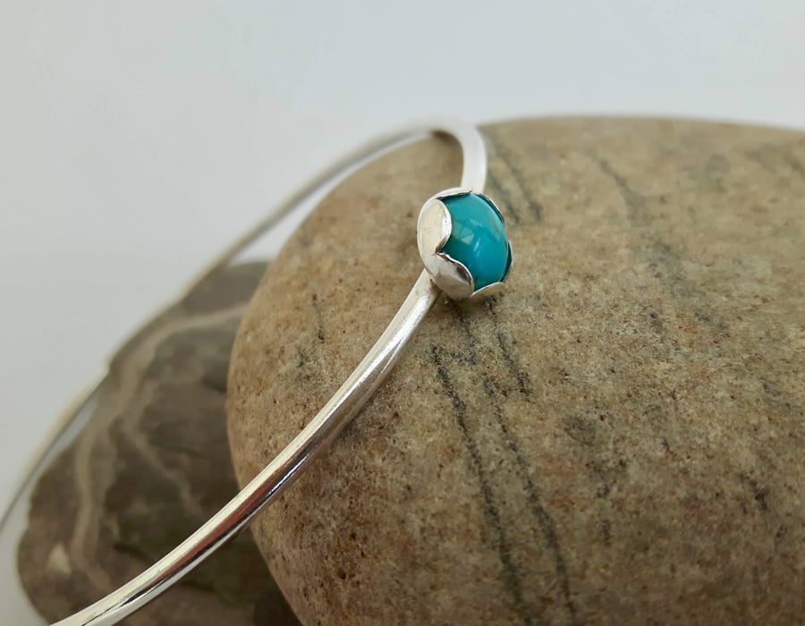Sterling Silver Bangle with Turquoise Gemstone 