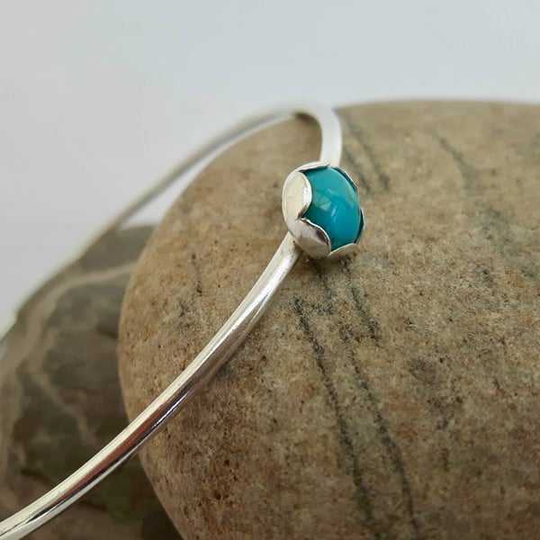Sterling Silver Bangle with Turquoise Gemstone 