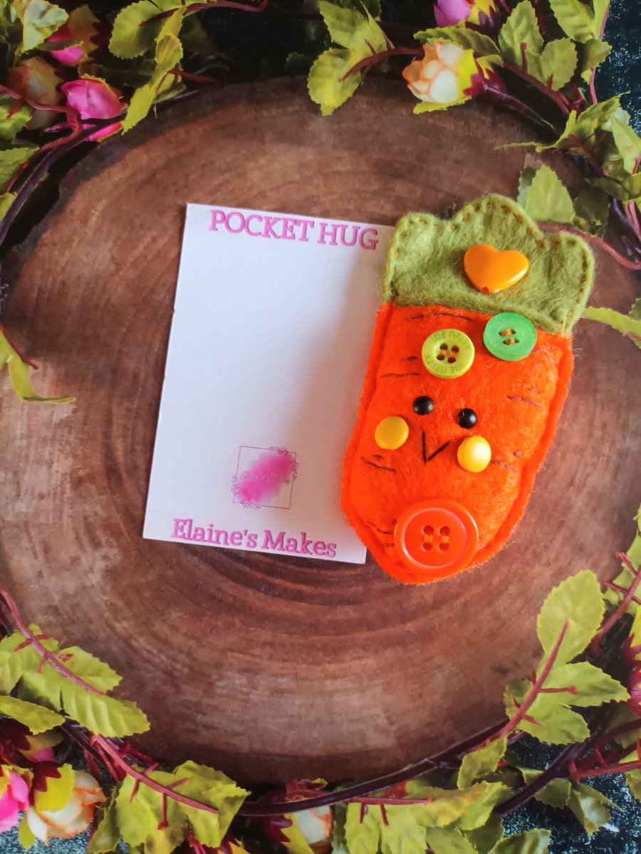Felt Carrot Pocket Hug and card,pocket buddy,comfort pocket pal.