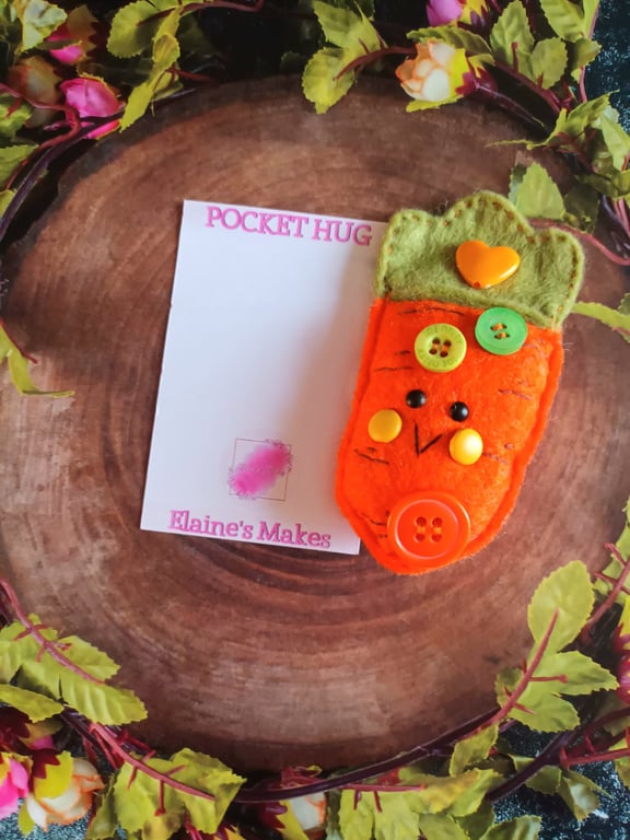 Felt Carrot Pocket Hug and card,pocket buddy,comfort pocket pal.