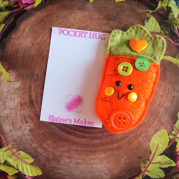 Felt Carrot Pocket Hug and card,pocket buddy,comfort pocket pal.
