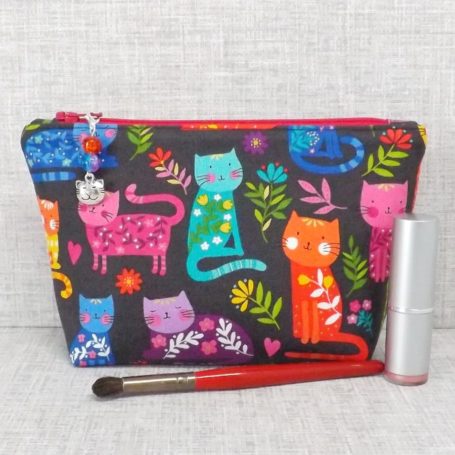 Cats make up bag, zipped pouch, cosmetic bag