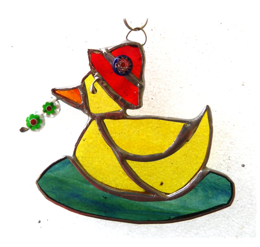 Duckling Suncatcher Stained Glass Yellow duck 011