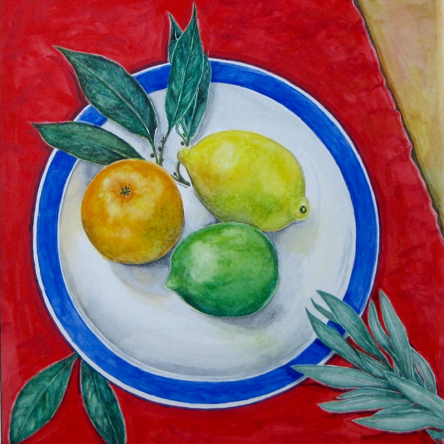 Still Life with Citrus Fruit, Original Watercolour Painting