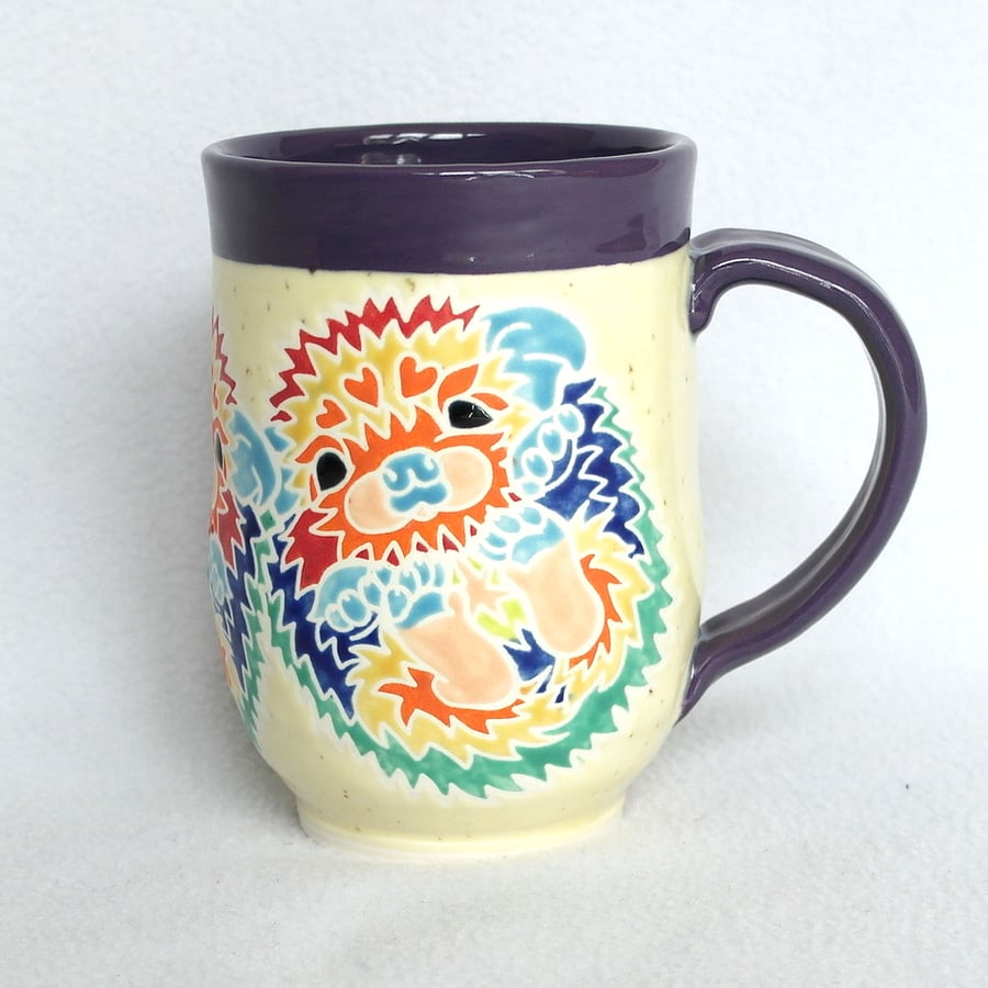 19-133 Handmade Ceramic Stoneware Baby Hedgehogs Mug 