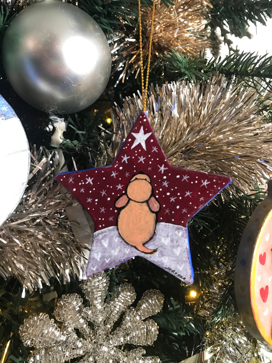 Original Painting Little Star gazing doggie in the snow Decoration by Jo Roper