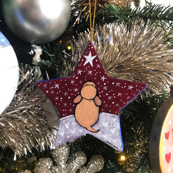Original Painting Little Star gazing doggie in the snow Decoration by Jo Roper