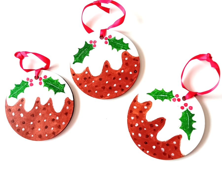 Christmas pudding decoration  hand painted on wood