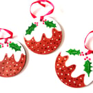 Christmas pudding decoration  hand painted on wood
