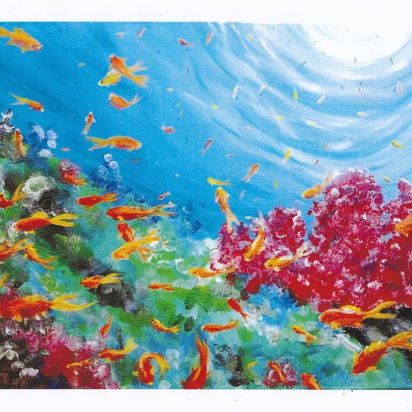 In the Sea. Print of fish and reef
