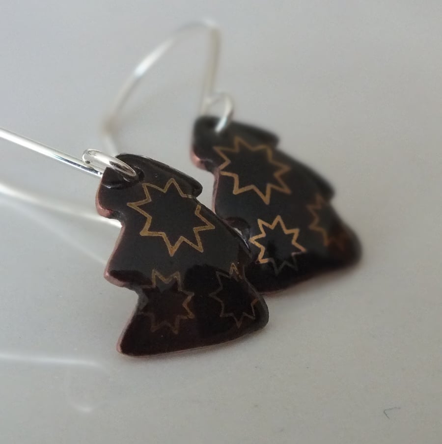 Christmas Tree Enamel Earrings