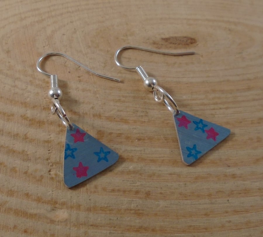 Anodised Aluminium Star Stamped Triangle Drop Dangle Earrings AAE111813