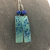 Teal and blue anodised aluminium cow parsley rectangle earrings with blue pearl 