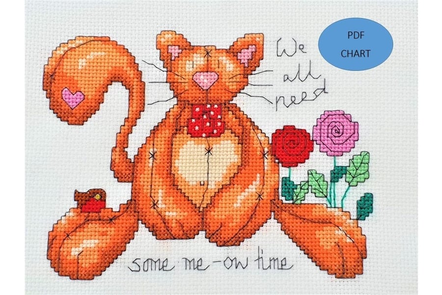 Ginger Cat Cross stitch with quote Instant digital Download PDF Chart