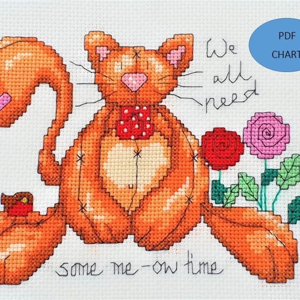 Ginger Cat Cross stitch with quote Instant digital Download PDF Chart