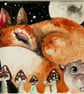 Mounted Whimsical Hare Rabbit with Bird Robin in Moonlight Watercolour Edition  - Image 2