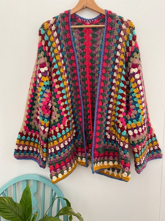 Multicoloured Crocheted ‘Hexi’ Cardigan - One Size