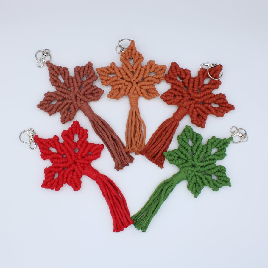  macrame maple leaf  bag accessory, keyring