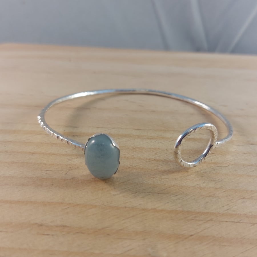 Sterling Silver Aventurine Circle Adjustable Bangle (SKU060625)