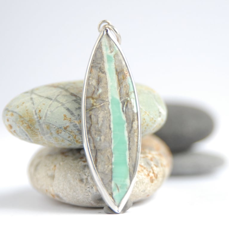 Variscite pendant - mint green and grey