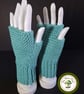 Fingerless Mittens in Cyan. Anti-Pilling. Handmade Crochet. Fingerless Gloves. - Image 3