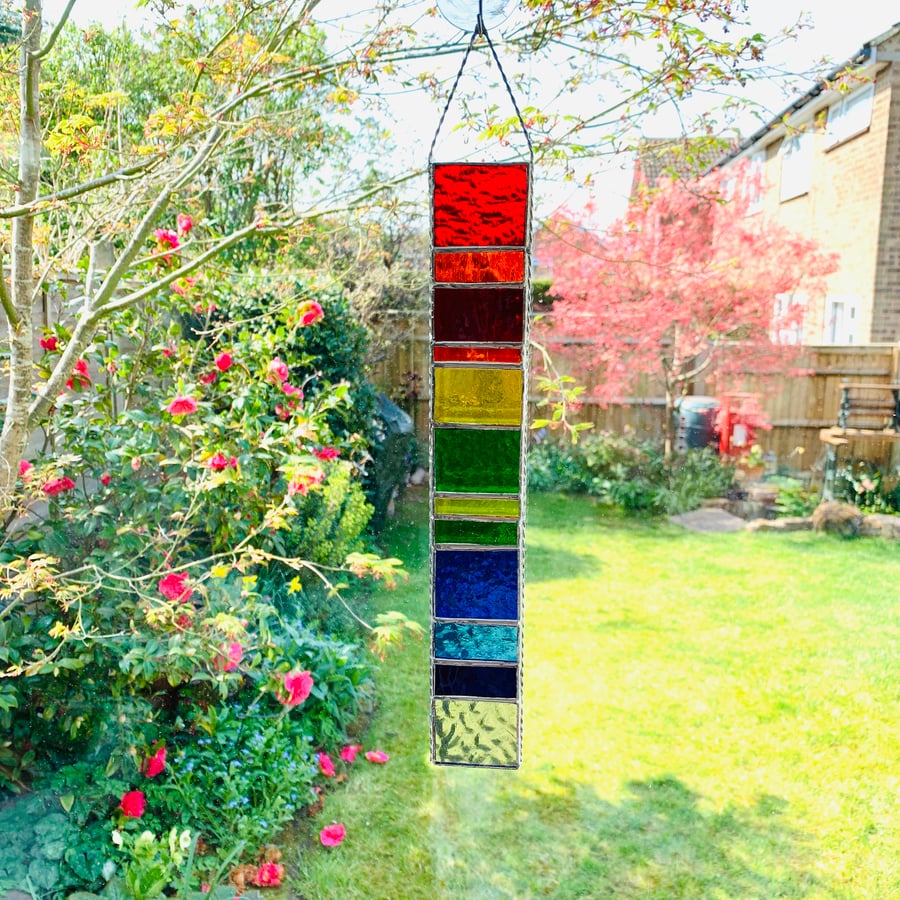 Stained Glass Rainbow Strip Garden Hanger - Handmade Hanging Decoration 