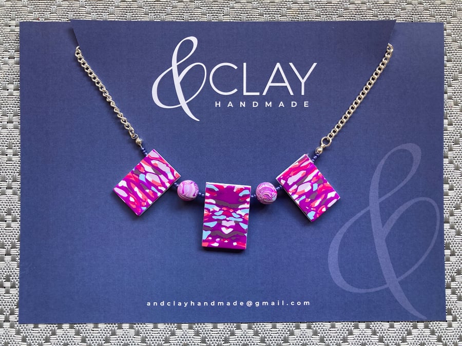 Purple, Pink & Pale Blue Stroppel Cane Necklace