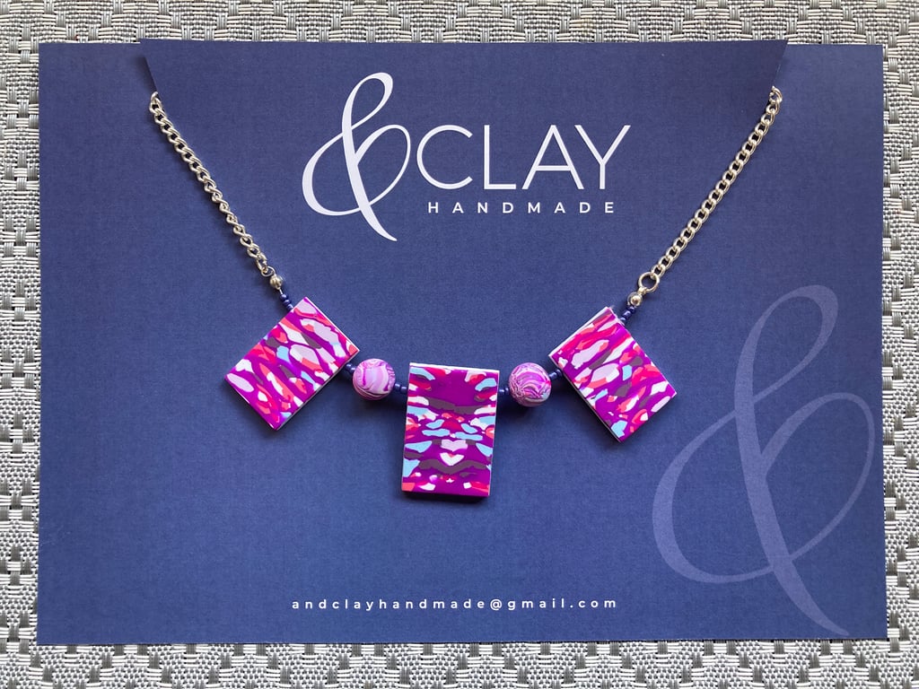 Purple, Pink & Pale Blue Stroppel Cane Necklace