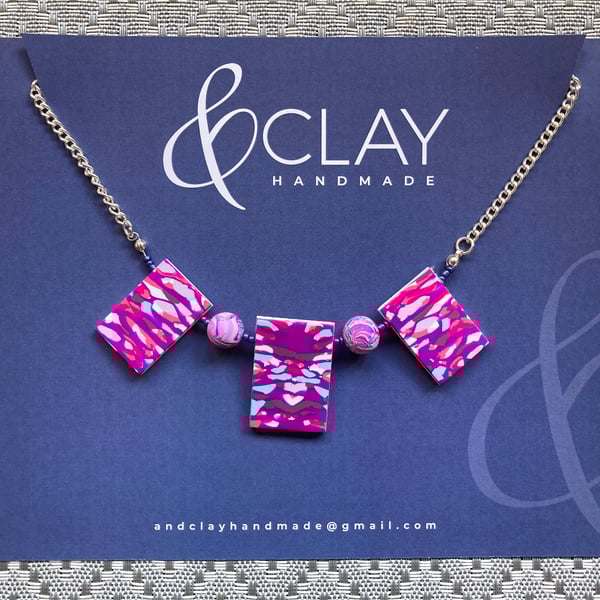 Purple, Pink & Pale Blue Stroppel Cane Necklace