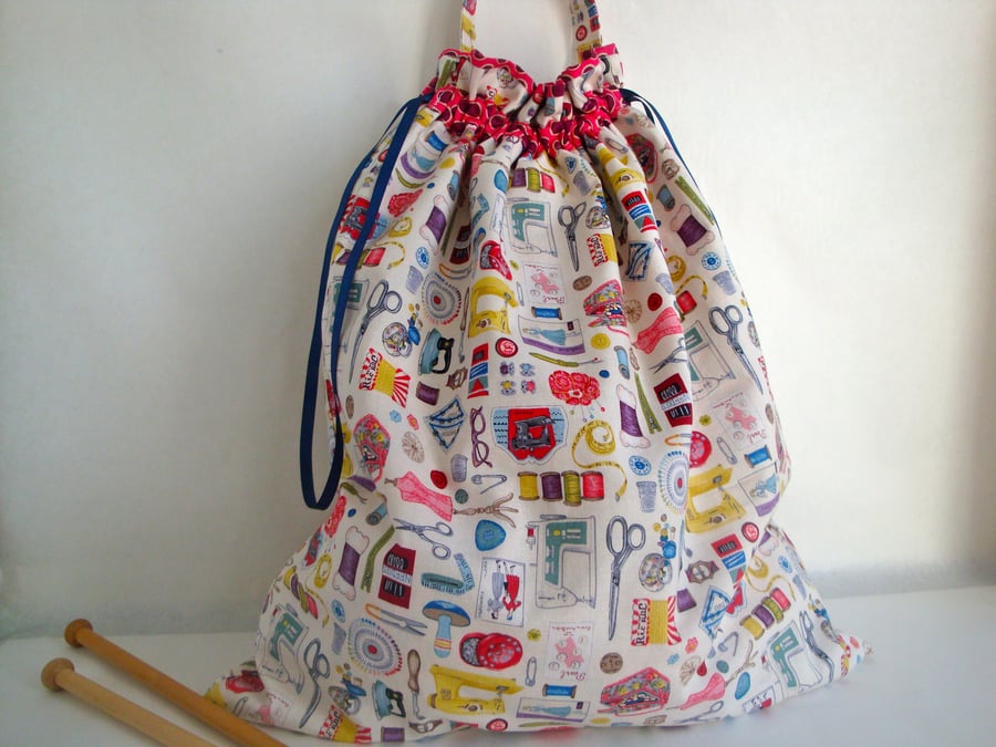 SALE Cotton Craft bag project bag Knitting Folksy