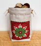 Double Sided Fabric Christmas Gift Bag – Snowflake and Holly Motif  - Image 3