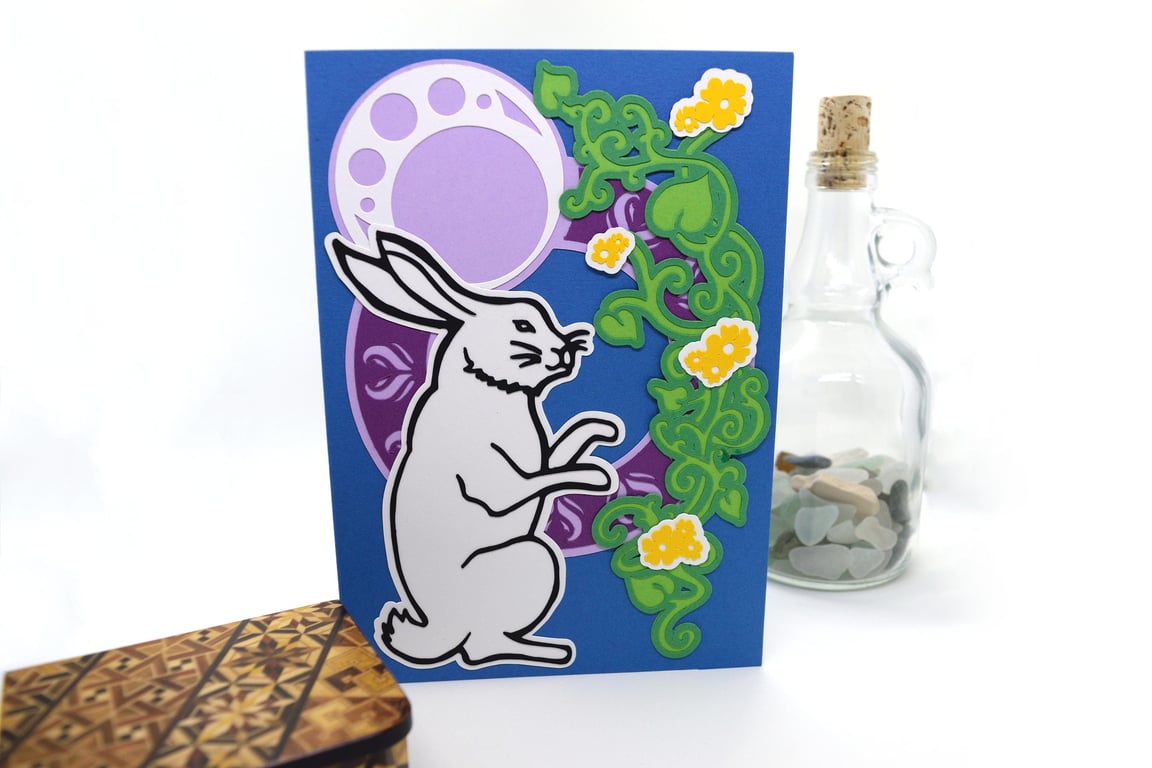 Moonlight Rabbit Paper Cut Art Card