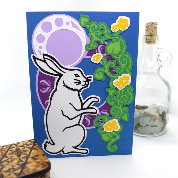 Moonlight Rabbit Paper Cut Art Card