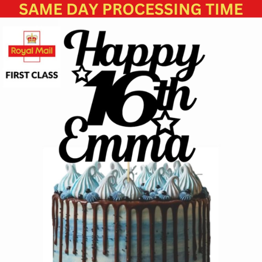 16th Birthday Cake Topper, Happy 16th Birthday Cake Topper, Custom Cake Topper