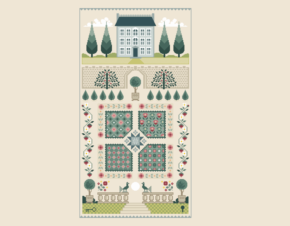 235 - Quaker Colonial House Cross Stitch Pattern Secret Garden Sampler (PDF)