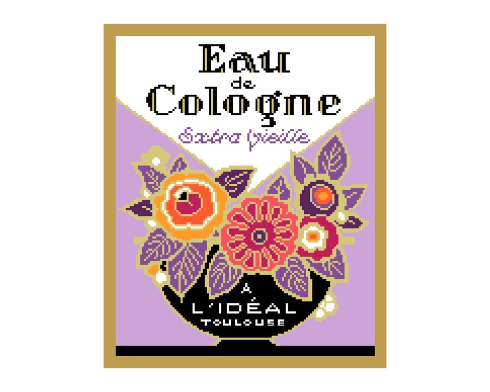 182C Cross Stitch Vintage Art Deco Violette French Eau de Cologne label No.3